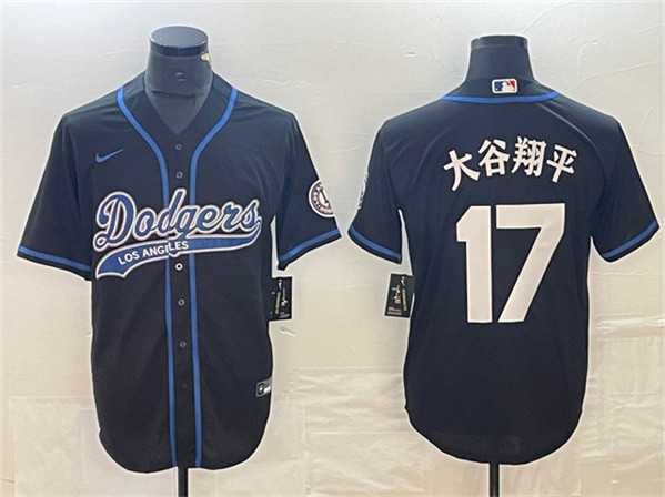 Mens Los Angeles Dodgers #17 Shohei Ohtani Black Cool Base With Patch Stitched Baseball Jersey